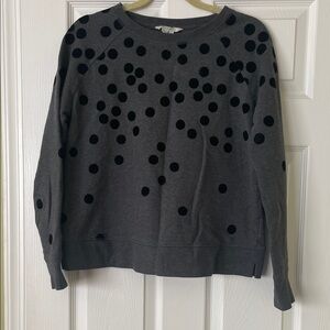 Boden Gray Sweatshirt with Black Polka Dots
